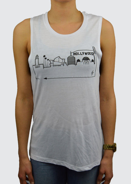 LA Muscle Tank, Black on White