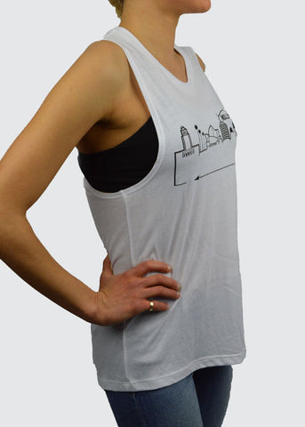 LA Muscle Tank, Black on White